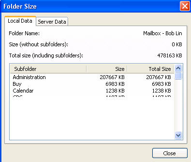 folder size windows 2003
